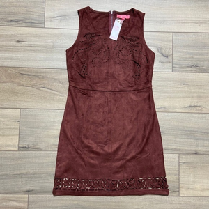 VO Jeans Virgin Only Laser Cut Full Zip‎ Dress Womens Size Medium Terracotta